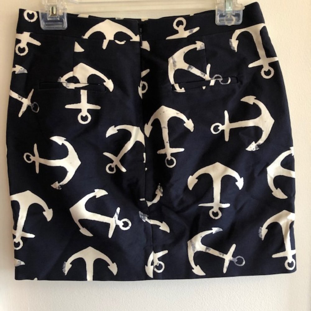 J. CREW Nautical Anchor Blue Navy High Waist Pencil Mini Skirt Size 2 - Picture 10 of 17